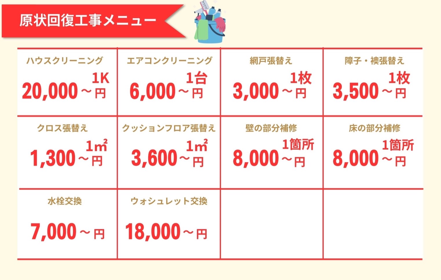 原状回復工事メニュー